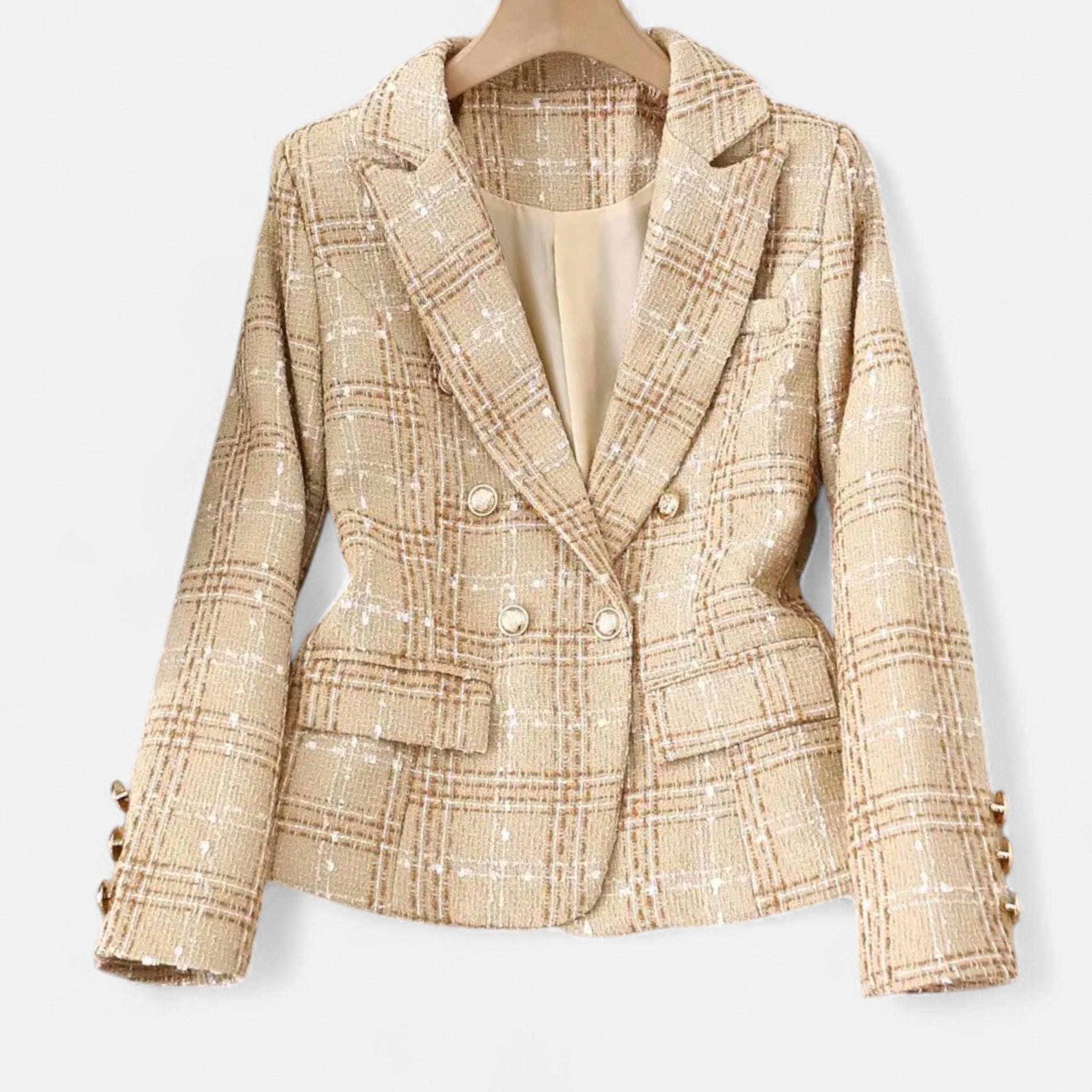 Velqlo | Blazer en tweed à carreaux pour femme