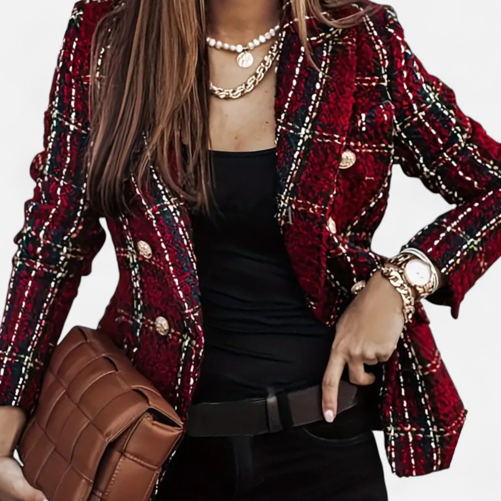 Velqlo | Blazer en tweed à carreaux pour femme