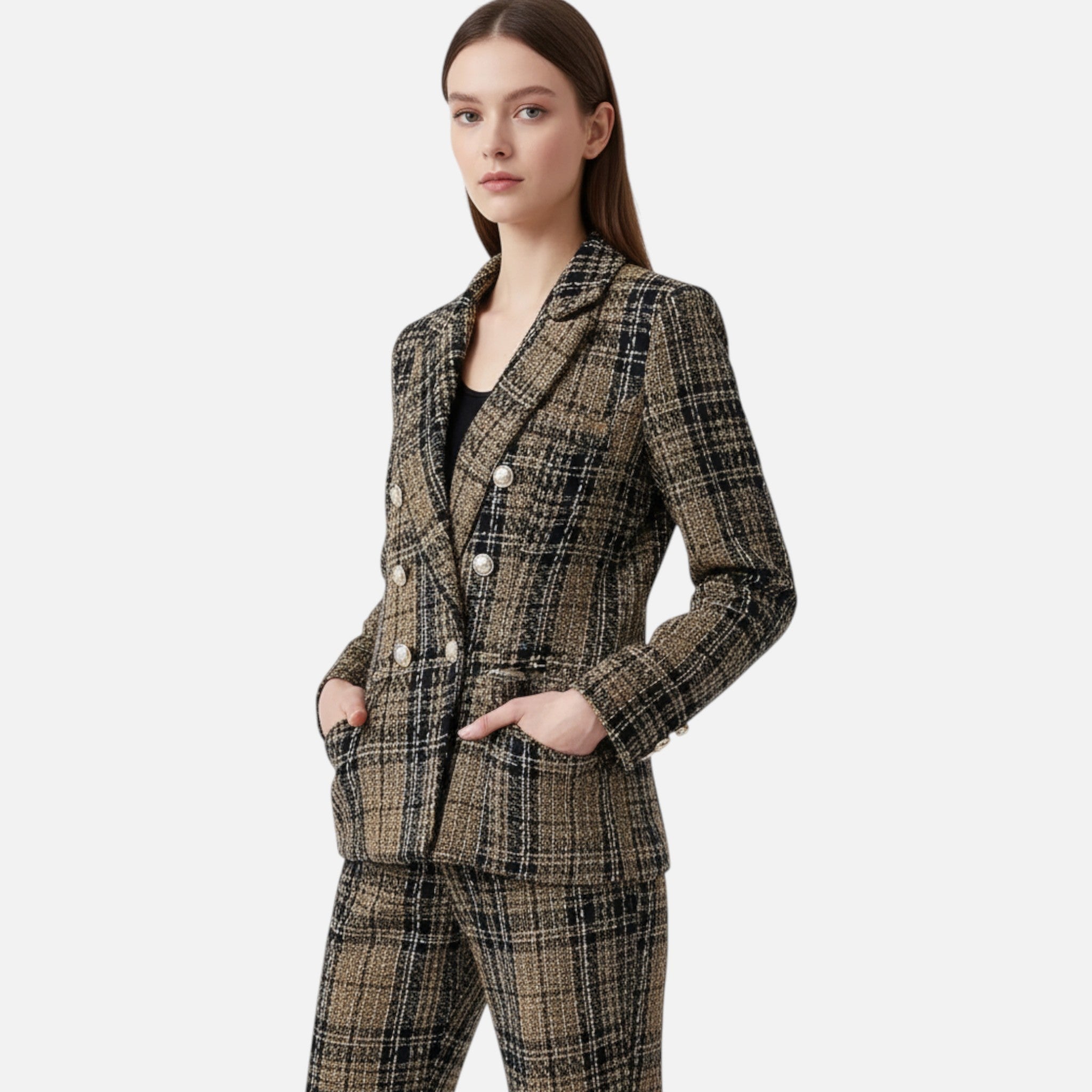 Velqlo | Blazer en tweed à carreaux pour femme