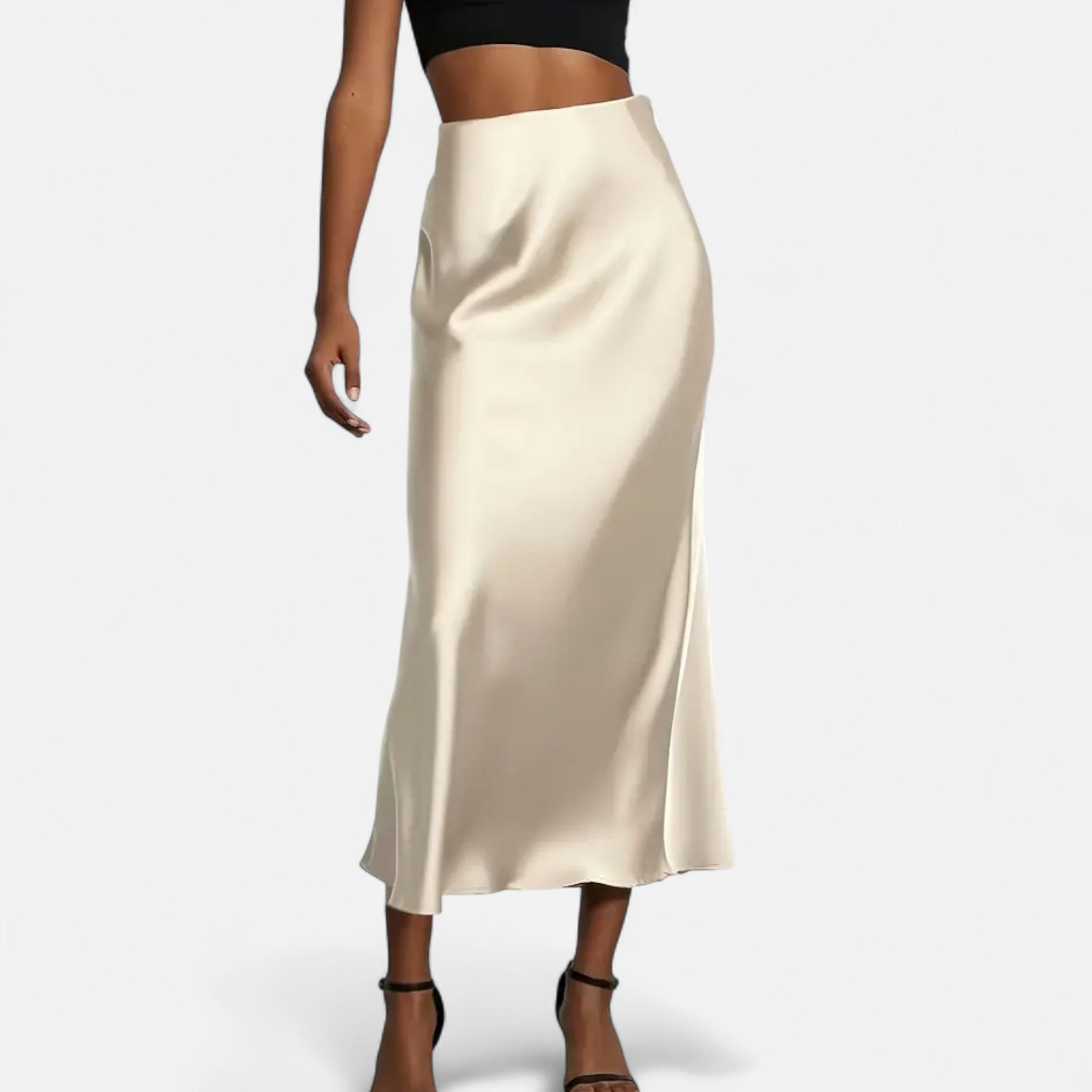 Velqlo | Jupe midi en satin à taille haute pour femme