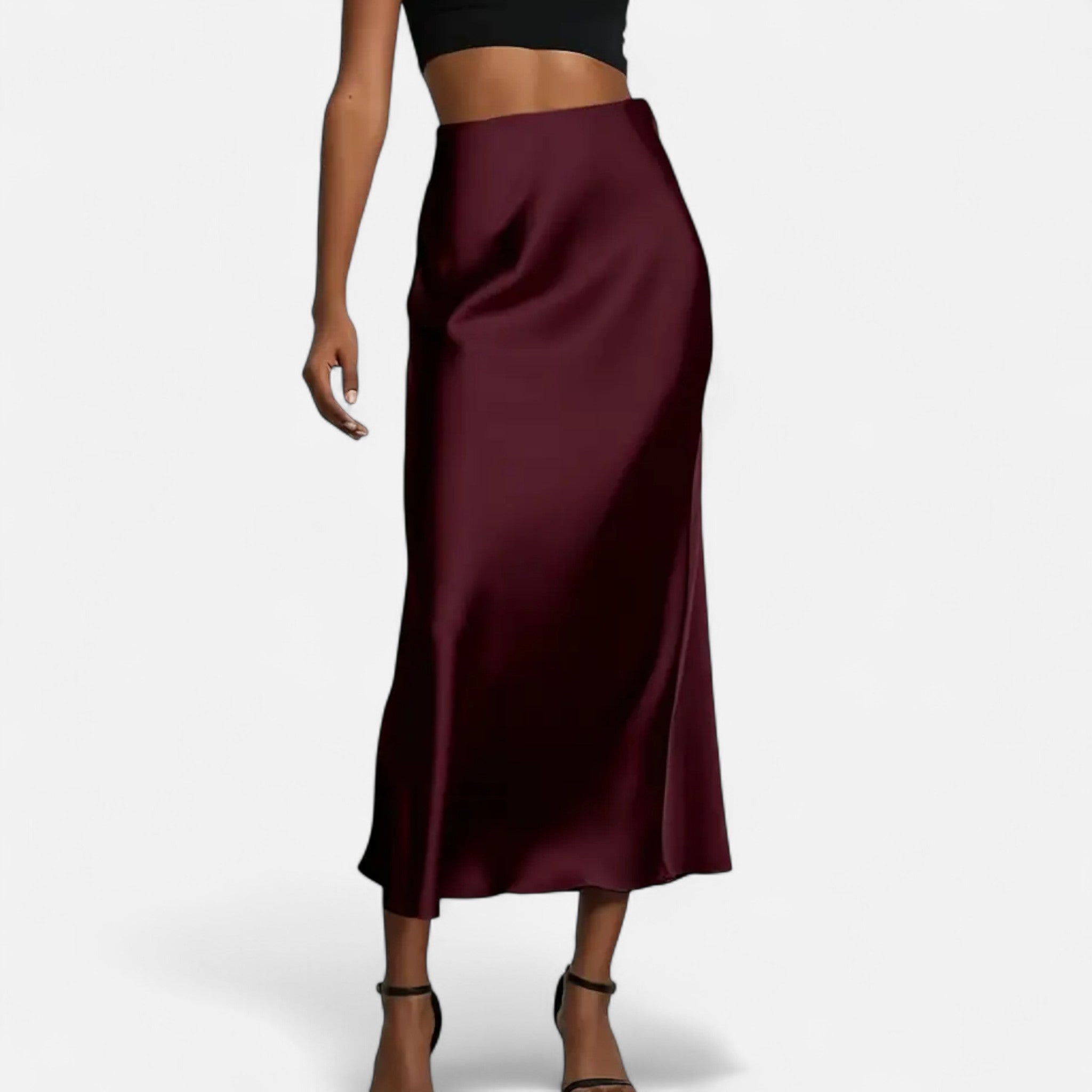 Velqlo | Jupe midi en satin à taille haute pour femme