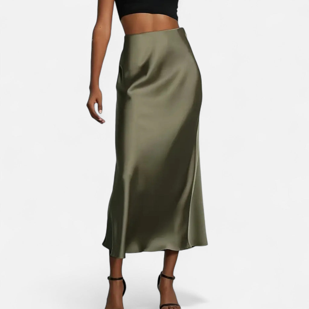 Velqlo | Jupe midi en satin à taille haute pour femme