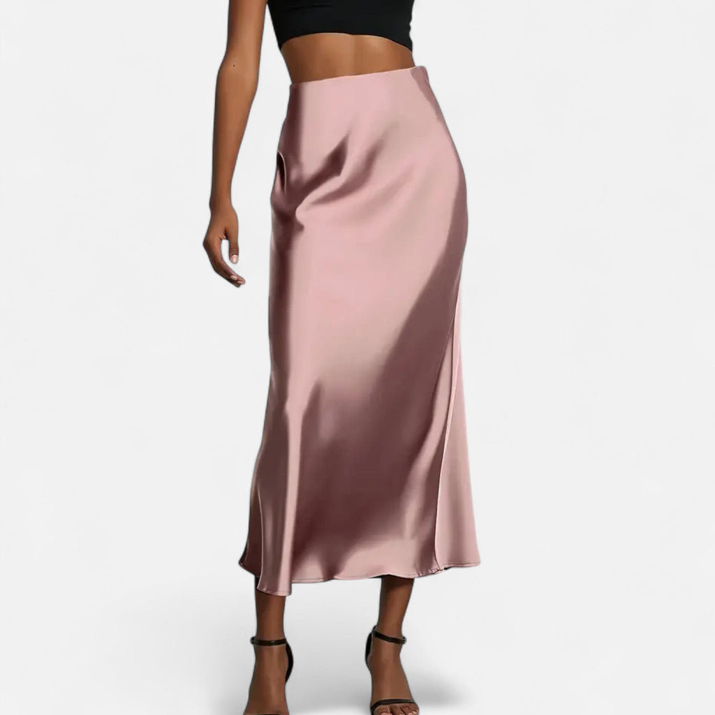 Velqlo | Jupe midi en satin à taille haute pour femme